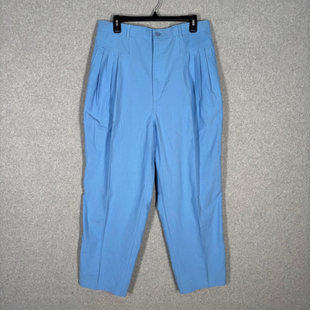 Vintage 80s Pleated Crop Trouser Pants 12W Baggy Taper Grandma‎ High Rise Loose